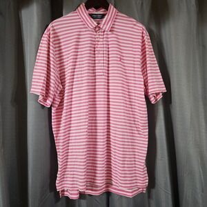 Polo Golf Ralph Lauren Mens XL Pink White Striped Pima Cotton Short Sleeve Polo